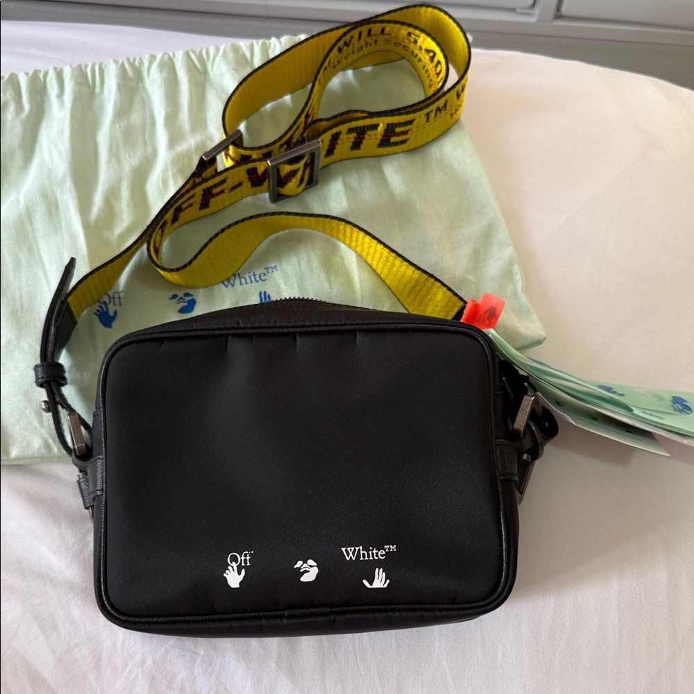 Off-White Black Belt Bag with Yellow Strap